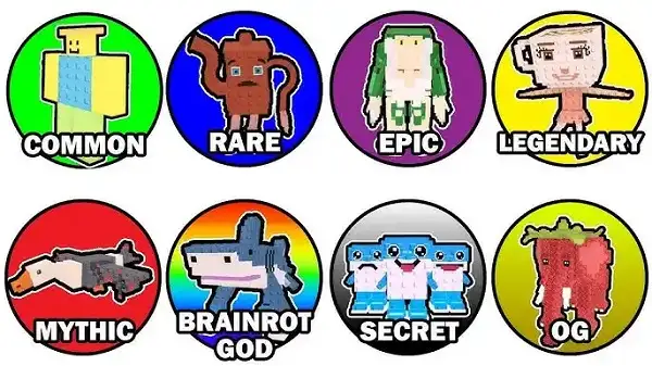 Brainrot rarity tiers shown in Rob Brainrot 2 Unblocked inventory