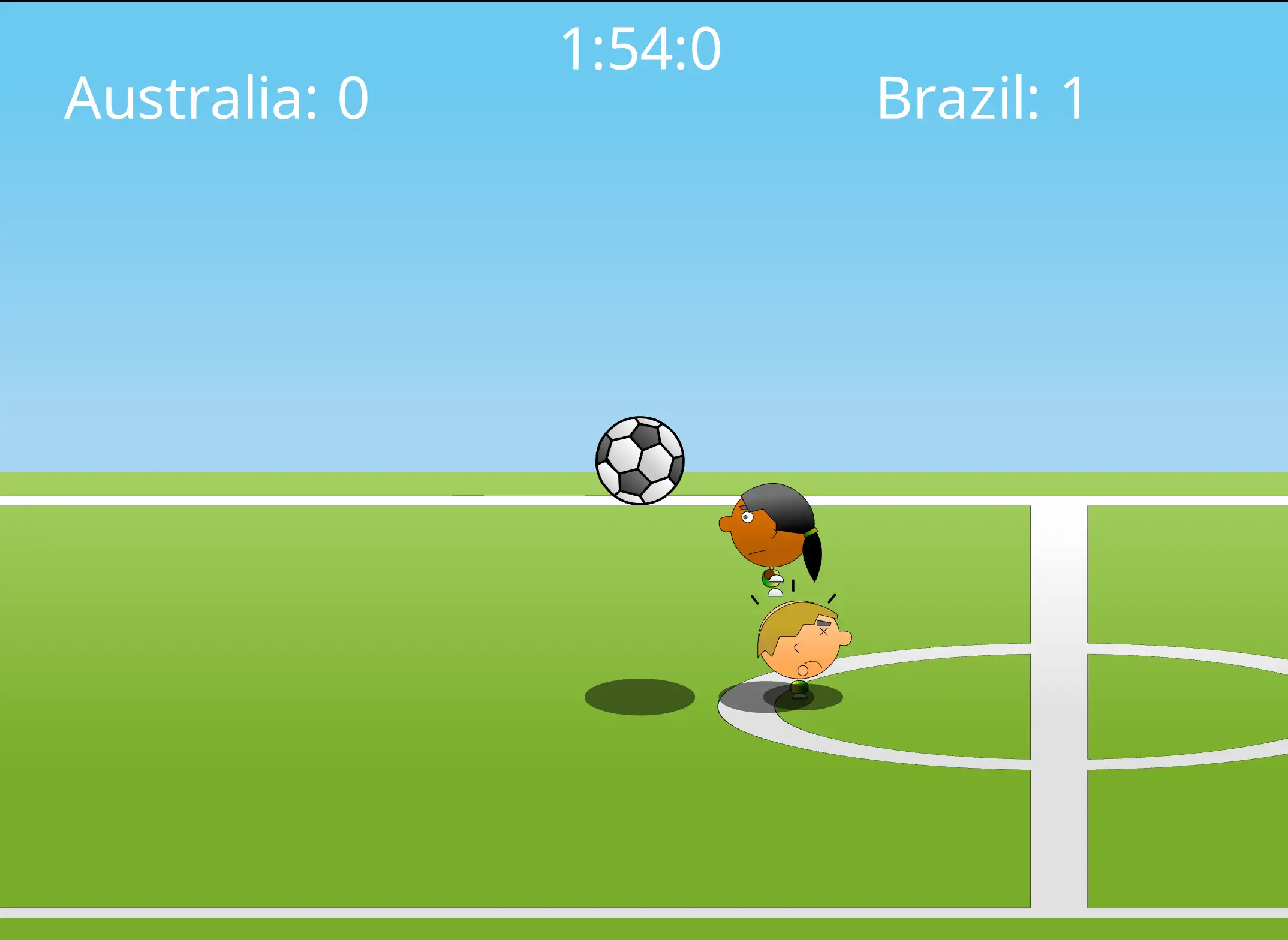 1 on 1 Soccer gameplay screenshot showing a 1v1 match on a small pitch