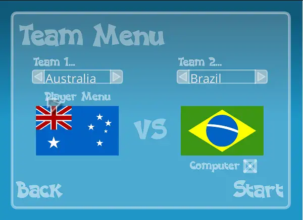 Selecting a country before a match in 1 on 1 Soccer