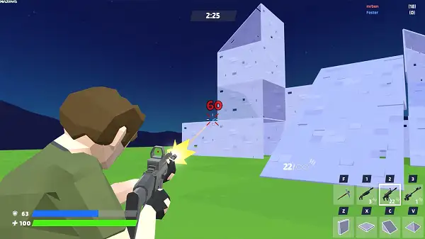 1v1.LOL gameplay screenshot showing a build battle between two players