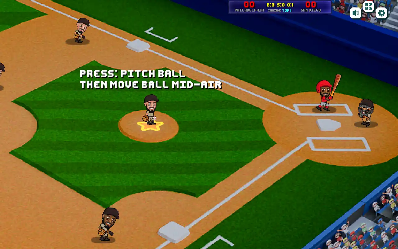 Baseball Bros Unblocked gameplay screenshot showing a batter facing a pitch