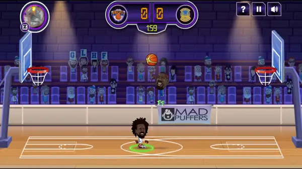 Basketball Stars Unblocked gameplay screenshot showing a 1v1 match in progress
