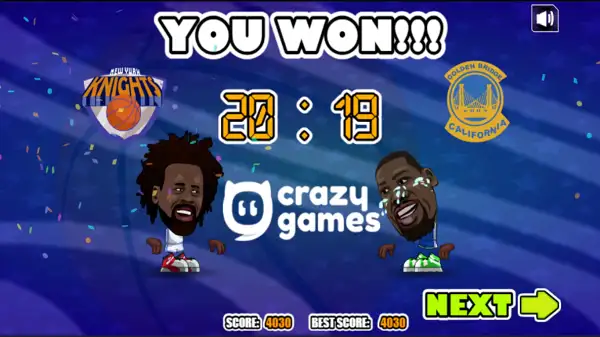 Basketball Stars Unblocked Game Win Screen