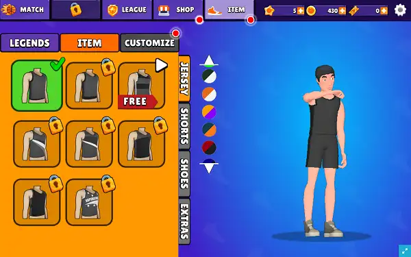Character customization screen in Basketball Superstars