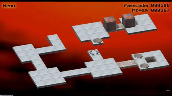 The block split into two smaller cubes after a teleport switch in Bloxorz