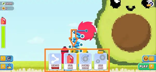 The upgrade menu in Bucket Smash