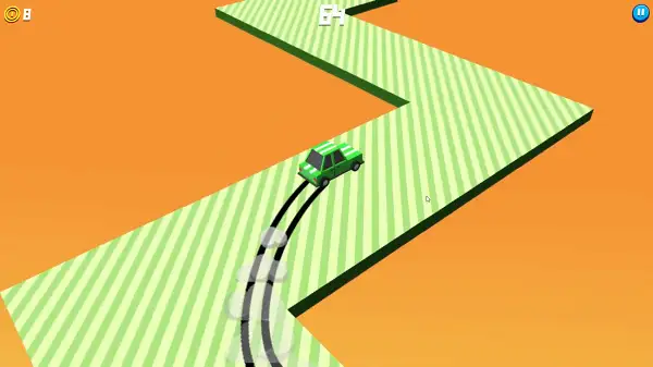 Drift Boss gameplay screenshot showing a car drifting along a narrow winding road