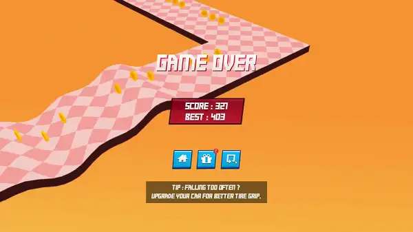 Game over screen in Drift Boss