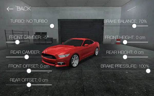 The detailed tuning menu in Drift Hunters