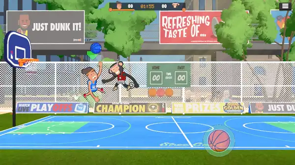 Dunkers 2 gameplay screenshot showing two characters wrestling for the ball