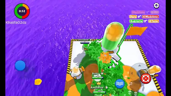 Dye Hard player capturing enemy tower by painting it with team color