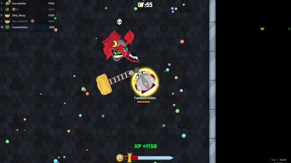 EvoWars.io gameplay screenshot showing warriors battling in a top-down arena