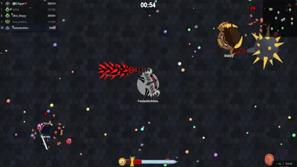 A small warrior defeating a larger opponent in EvoWars.io