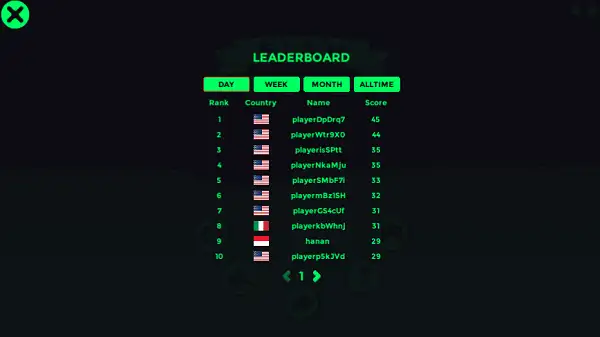 Leaderboard Screen in Fish Dive Game