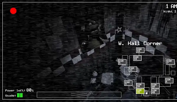 Checking the security cameras in Five Nights at Freddy's