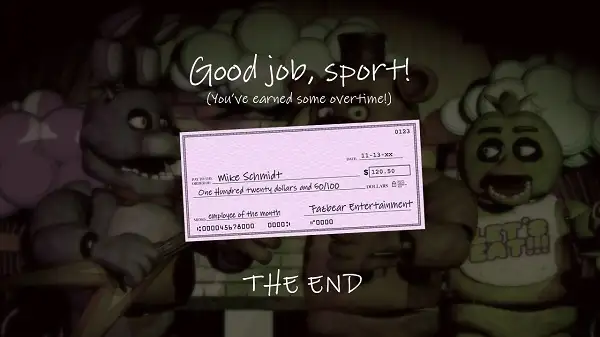 The paycheck Mike received after completing Night 5.