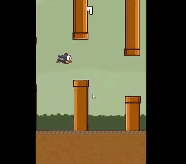 The updated visual style of Flappy Bird 2 with orange pipes