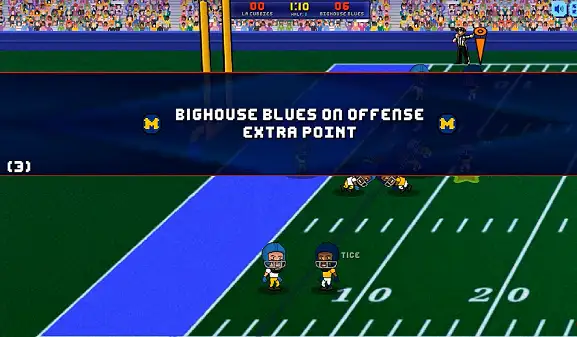 A defensive blitz breaking through the offensive line in Football Bros