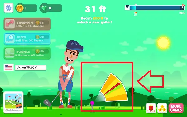 Golf Hit accuracy arrow entering green zone right before precise shot timing
