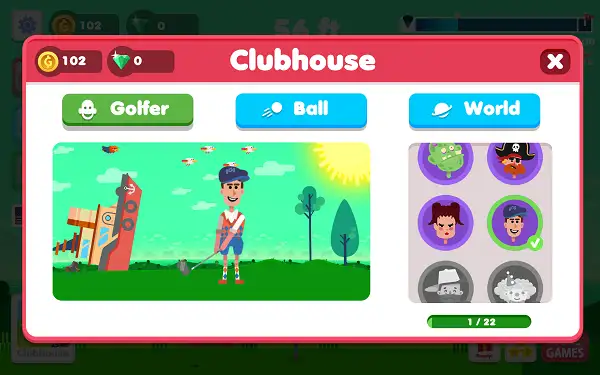 Golf Hit Clubhouse with showing Golfer Selection Screen