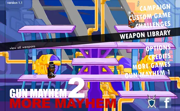 Main Menu Screen with Game Modes and other Menu in n Gun Mayhem 2