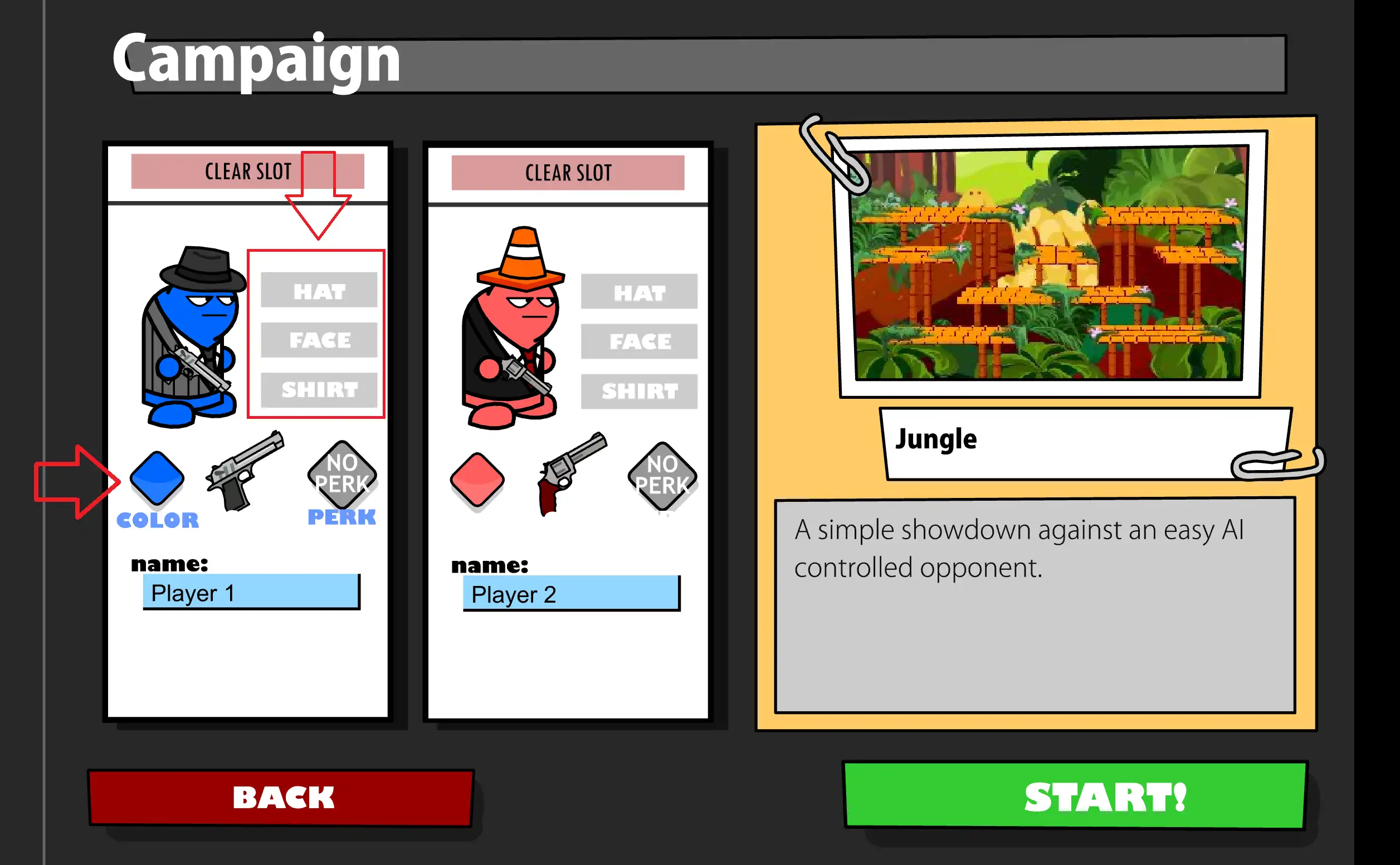 Character customization screen in Gun Mayhem 2