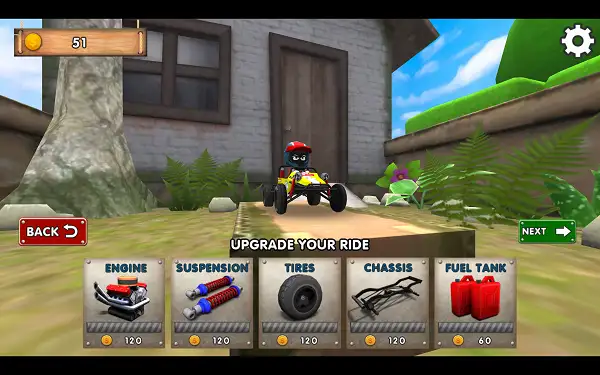 The vehicle upgrade menu in Hill Sprint