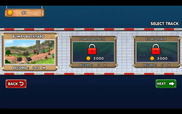 Track seelction screen in Hill Sprint