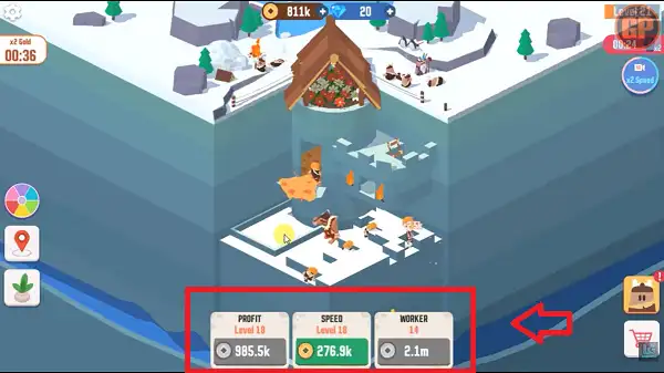 The building and upgrade menu in Idle Digging Tycoon
