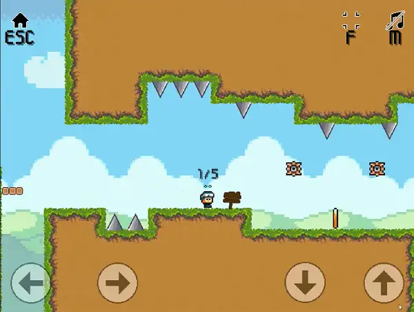Lows Adventure 3 gameplay screenshot showing Low navigating a pixel-art platforming level