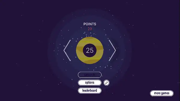 Planet skin selection screen in Orbit Rush