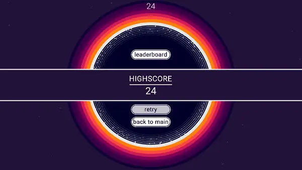 Game over screen wiyh new High Score in Orbit Rush