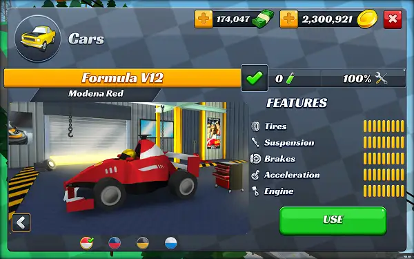 Car Selection screen in in Racing Pop