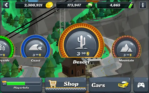 World Selection screen in Racing Pop