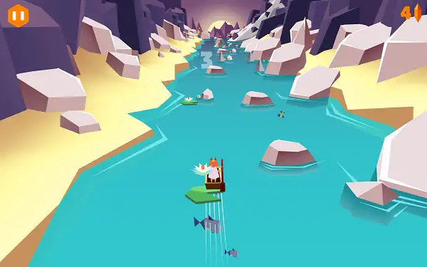 River Drift boat collecting gem mid-run with score counter visible
