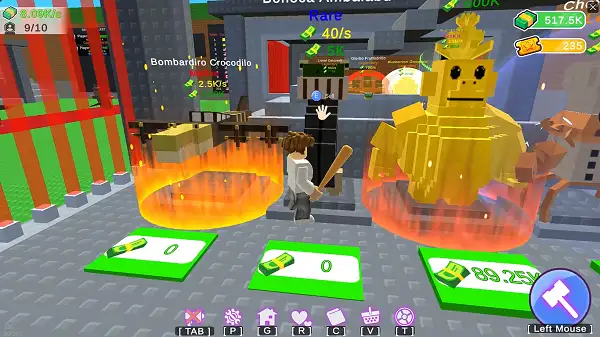 Rob Brainrot 2 gameplay screenshot showing a base filled with Brainrot characters