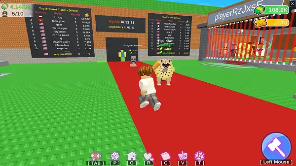 The spawn area with Brainrots available for purchase in Rob Brainrot 2