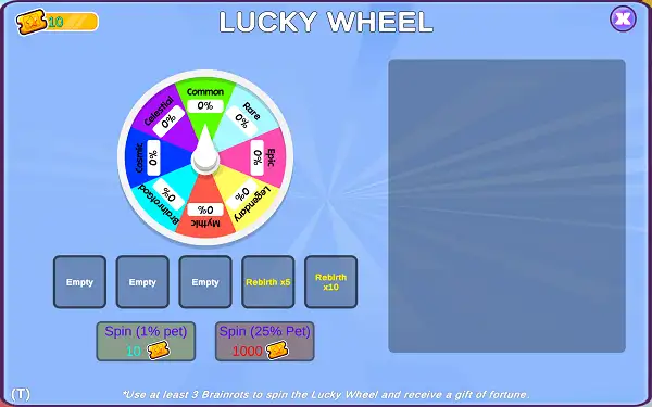 The Lucky Wheel feature in Rob Brainrot 2
