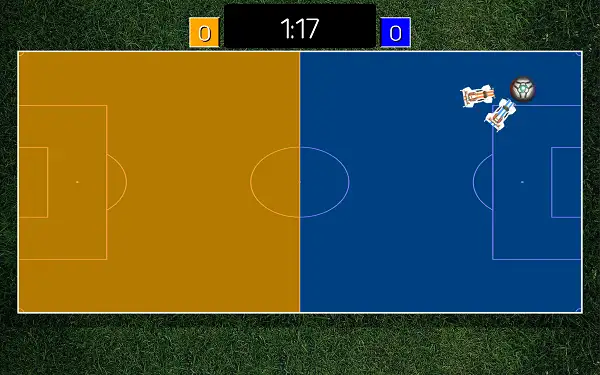 Two cars battling for the ball in Rocket League 2D