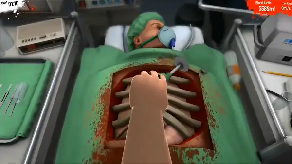 Sorry Bob gameplay screenshot showing the operating table and surgical tools