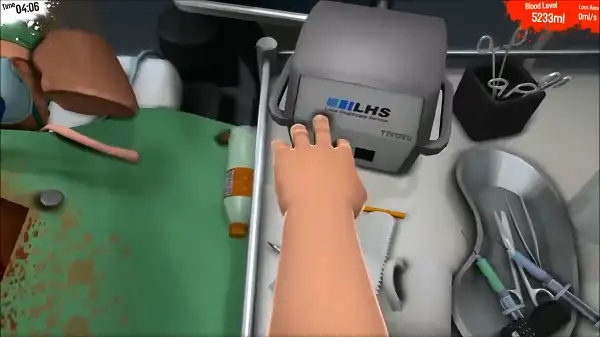 Surgical tools scattered on the operating table in Sorry Bob