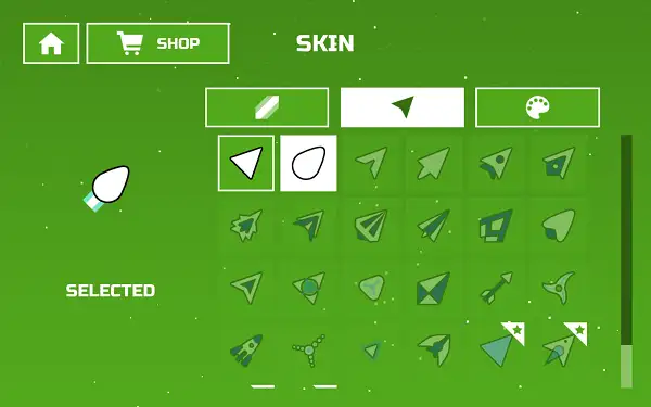 Arrow skin selection screen in Space Waves