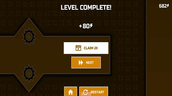 Level Complete Screen in Space Waves Unblocked