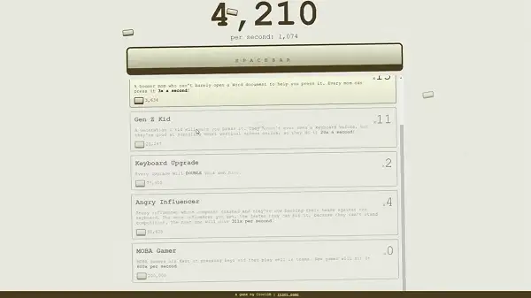 Purchasing an upgrade in Spacebar Clicker