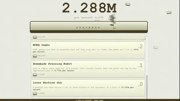 Reaching a score milestone in Spacebar Clicker