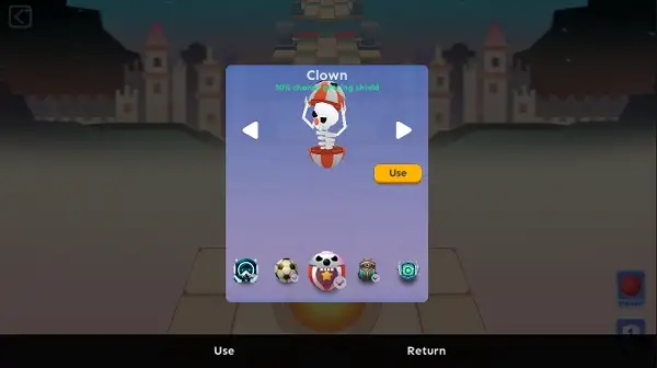 Ball character selection screen in Sphere Rush