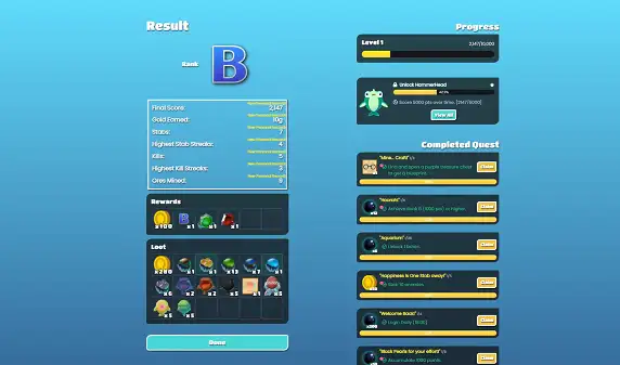 Game over result screen in in Stabfish 2