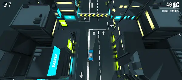 Street Escape gameplay screenshot showing a car being chased by police through a city