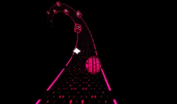 Tap Road 2 gameplay screenshot showing a sphere rolling along a neon track
