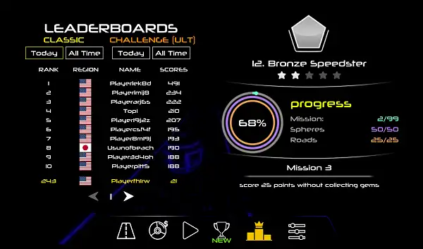 The rank progression screen in Tap Road 2